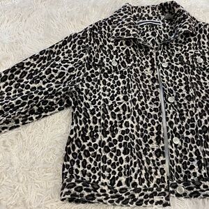 Amanda Smith Petites 10p Bomber Style Jacket-Leopard-Button Flap Pockets-NWOT